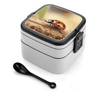 ERSTSNCK Orange Ladybug on Beige Background Bento Box 1000ml Leak Proof Lunch Container with Removable Dividers & Spoon - BPA-Free PP Stackable Lunch Box for Work, Office, Picnic, Travel, Dining Out