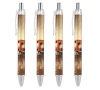 ERSTSNCK Orange Ladybug on Beige Background Black Ballpoint Pens Fine Point (0.5mm) Black Ink Pen Retractable Ball Point Pens with Comfortable Full Grip for Journaling, And Office Writing Ideal 4 PCS