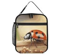 ERSTSNCK Orange Ladybug on Beige Background Lunch Bag for Adults Reusable Insulated Lunchbox Leakproof Small Lunch Box Tote for Men & Women Portable Food Cooler Bag for Work, Office, Picnics