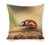 ERSTSNCK Orange Ladybug on Beige Background Pillow Covers 18"x18" Linen Throw Pillow Covers - Double Sided Decorative Square Cushion Cases for Sofa, Bed, Chair (No Insert Included)
