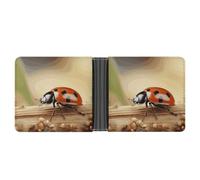 ERSTSNCK Orange Ladybug on Beige Background Wallet for Men Bifold Rfid Blocking Slim Money Clip Front Pocket Wallet Card Holder