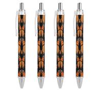 ERSTSNCK Orange Monarch Butterflies Black Ballpoint Pens Fine Point (0.5mm) Black Ink Pen Retractable Ball Point Pens with Comfortable Full Grip for Journaling, And Office Writing Ideal 4 PCS
