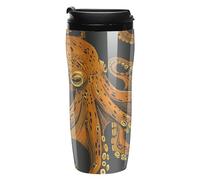 ERSTSNCK Orange Octopus Pattern 12 Oz Travel Coffee Mug Vacuum Insulated Travel Mug Leakproof Cup with Lid Reusable Coffee Tumbler for Hot And Cold Drinks, Gift for Men And Women