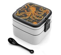 ERSTSNCK Orange Octopus Pattern Bento Box 1000ml Leak Proof Lunch Container with Removable Dividers & Spoon - BPA-Free PP Stackable Lunch Box for Work, Office, Picnic, Travel, Dining Out