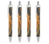ERSTSNCK Orange Octopus Pattern Black Ballpoint Pens Fine Point (0.5mm) Black Ink Pen Retractable Ball Point Pens with Comfortable Full Grip for Journaling, And Office Writing Ideal 4 PCS
