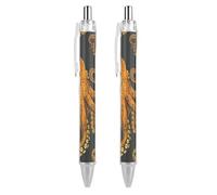ERSTSNCK Orange Octopus Pattern Black Ballpoint Pens Fine Point (0.5mm) Black Ink Pen Retractable Ball Point Pens with Comfortable Full Grip for Journaling, And Office Writing Ideal 2 PCS