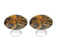 ERSTSNCK Orange Octopus Pattern Cabinet Knobs, 2-Pack Silver Stainless Steel Drawer Pulls with Screws, Elegant Hardware for Dressers, Kitchen,Cabinets & Desks