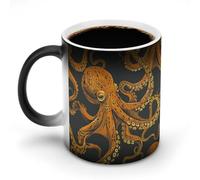 ERSTSNCK Orange Octopus Pattern Color Changing Mug 11 Oz Heat Changing Coffee Mugs Funny Magic Cup Heat Sensitive Ceramics Mug Novelty Coffee Cups Personalized Customized Gift Idea for Men & Women