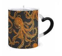 ERSTSNCK Orange Octopus Pattern Color Changing Mug Heat Changing Coffee Mugs Funny Magic Cup Heat Sensitive Travel Mug Novelty Coffee Cups Personalized Customized Gift Idea for Men & Women 11 Oz