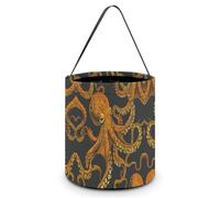 ERSTSNCK Orange Octopus Pattern Halloween Candy Buckets Reusable Tote Candy Bag - Trick Or Treat Goody Bag with Handles