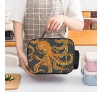 ERSTSNCK Orange Octopus Pattern Insulated Lunch Bag for Women Lunch Box Large Capacity, Leakproof Tote with Detachable Handles- 5-Hour Cold/Hot Retention Cooler Bag for Office, Picnic, Camping