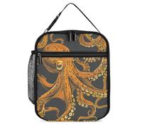 ERSTSNCK Orange Octopus Pattern Lunch Bag for Adults Reusable Insulated Lunchbox Leakproof Small Lunch Box Tote for Men & Women Portable Food Cooler Bag for Work, Office, Picnics