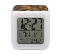 ERSTSNCK Orange Octopus Pattern Night Light Alarm Clock LED Display Alarms for Bedroom Smart Digital Alarm Clock Wtih 7 Colorful Ambient Lights Sleep Timer for Heavy Sleepers Simple Operation