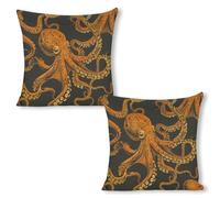 ERSTSNCK Orange Octopus Pattern Pillow Covers 18"x18"（2pcs） Linen Throw Pillow Covers - Double Sided Decorative Square Cushion Cases for Sofa, Bed, Chair (No Insert Included)