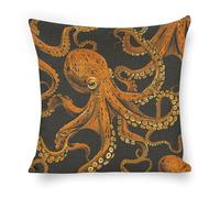 ERSTSNCK Orange Octopus Pattern Pillow Covers 18"x18" Linen Throw Pillow Covers - Double Sided Decorative Square Cushion Cases for Sofa, Bed, Chair (No Insert Included)