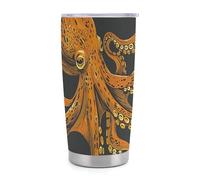 ERSTSNCK Orange Octopus Pattern Tumbler with Lid And Straw, 20 OZ Stainless Steel Water Bottle Travel Coffee Mug Double Wall Insulated Cup Gifts for Women Men