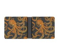 ERSTSNCK Orange Octopus Pattern Wallet for Men Bifold Rfid Blocking Slim Money Clip Front Pocket Wallet Card Holder