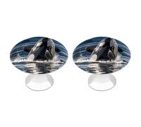 ERSTSNCK Orca Killer Whale Cabinet Knobs 2-Pack Silver Stainless Steel Drawer Pulls with Screws Elegant Hardware for Dressers Kitchen Cabinets & Desks