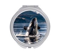 ERSTSNCK Orca Killer Whale Compact Mirror for Purse Double-Sided 1x/2x Magnifying Metal Pocket Makeup Mirrors Folding Mini Vanity Mirror Handheld Round Travel Cosmetic Mirrors for Women