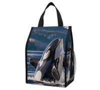 ERSTSNCK Orca Killer Whale Insulated Lunch Bag Leakproof Insulated Cooler Bags Reusable Cooler Tote Foldable Lunchbox for Adult Women Men for Work Travel Picnic