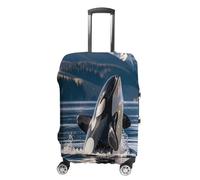 ERSTSNCK Orca Killer Whale Luggage Suitcase Covers Elastic Washable Cute Luggage Protector Travel Suitcase Protective Cover For Adult (Fit 19-32 Inch Luggages), white, M, Orca Killer Whale