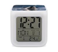 ERSTSNCK Orca Killer Whale Night Light Alarm Clock LED Display Alarms for Bedroom Smart Digital Alarm Clock Wtih 7 Colorful Ambient Lights Sleep Timer for Heavy Sleepers Simple Operation