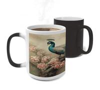 ERSTSNCK Oriental Peacock on Flower Tree Color Changing Mug Heat Changing Coffee Mug Funny Magic Cup Heat Sensitive Travel Mugs Novelty Coffee Cups Personalized Customized Gift for Men Women 11 Oz