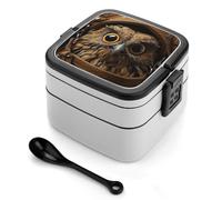 ERSTSNCK Owl Eyes Bento Box 1000ml Leak Proof Lunch Container with Removable Dividers & Spoon - BPA-Free PP Stackable Lunch Box for Work, Office, Picnic, Travel, Dining Out