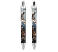 ERSTSNCK Owl Print Black Ballpoint Pens Fine Point (0.5mm) Black Ink Pen Retractable Ball Point Pens with Comfortable Full Grip for Journaling, And Office Writing Ideal 2 PCS