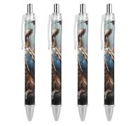 ERSTSNCK Owl Print Black Ballpoint Pens Fine Point (0.5mm) Black Ink Pen Retractable Ball Point Pens with Comfortable Full Grip for Journaling, And Office Writing Ideal 4 PCS