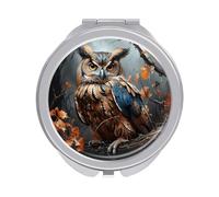 ERSTSNCK Owl Print Compact Mirror for Purse, Double-Sided 1x/2x Magnifying Metal Pocket Makeup Mirrors, Folding Mini Vanity Mirror, Handheld Round Travel Cosmetic Mirrors for Women