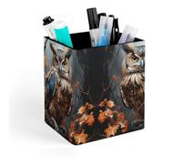 ERSTSNCK Owl Print Pen Holder, Pencil Holder Desktop Stationery Organizer Square Leather Pencil Cup Makeup Brush Storage Box for Office Home And Stationary Supplies