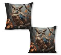 ERSTSNCK Owl Print Pillow Covers 18"x18"（2pcs） Linen Throw Pillow Covers - Double Sided Decorative Square Cushion Cases for Sofa, Bed, Chair (No Insert Included)