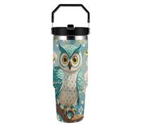ERSTSNCK Owl Spring Flowers Turquoise 30oz Tumbler Large Capacity Car Cup with Handle And Straw Lid Stainless Steel Travel Mug Double Wall Vacuum Insulated Cup Leak-Proof for Outdoor Home Use