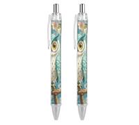 ERSTSNCK Owl Spring Flowers Turquoise Black Ballpoint Pens Fine Point (0.5mm) Black Ink Pen Retractable Ball Point Pens with Comfortable Full Grip for Journaling, And Office Writing Ideal 2 PCS