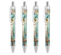 ERSTSNCK Owl Spring Flowers Turquoise Black Ballpoint Pens Fine Point (0.5mm) Black Ink Pen Retractable Ball Point Pens with Comfortable Full Grip for Journaling, And Office Writing Ideal 4 PCS