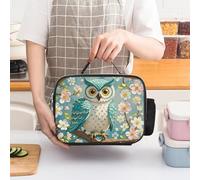 ERSTSNCK Owl Spring Flowers Turquoise Insulated Lunch Bag for Women Lunch Box Large Capacity, Leakproof Tote with Detachable Handles- 5-Hour Cold/Hot Retention Cooler Bag for Office, Picnic, Camping