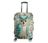 ERSTSNCK Owl Spring Flowers Turquoise Luggage Suitcase Covers Elastic Washable Cute Luggage Protector Travel Suitcase Protective Cover For Adult (Fit 19-32 Inch Luggages) X-Large, white, L, Owl Spring