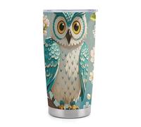 ERSTSNCK Owl Spring Flowers Turquoise Tumbler with Lid And Straw, 20 OZ Stainless Steel Water Bottle Travel Coffee Mug Double Wall Insulated Cup Gifts for Women Men