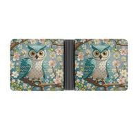 ERSTSNCK Owl Spring Flowers Turquoise Wallet for Men Bifold Rfid Blocking Slim Money Clip Front Pocket Wallet Card Holder