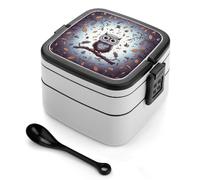 ERSTSNCK Owl Tree Branches Bento Box 1000ml Leak Proof Lunch Container with Removable Dividers & Spoon - BPA-Free PP Stackable Lunch Box for Work, Office, Picnic, Travel, Dining Out