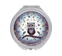 ERSTSNCK Owl Tree Branches Compact Mirror for Purse, Double-Sided 1x/2x Magnifying Metal Pocket Makeup Mirrors, Folding Mini Vanity Mirror, Handheld Round Travel Cosmetic Mirrors for Women
