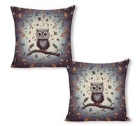ERSTSNCK Owl Tree Branches Pillow Covers 18"x18"（2pcs） Linen Throw Pillow Covers - Double Sided Decorative Square Cushion Cases for Sofa, Bed, Chair (No Insert Included)