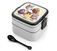 ERSTSNCK Owls Birds Bento Box 1000ml Leak Proof Lunch Container with Removable Dividers & Spoon - BPA-Free PP Stackable Lunch Box for Work, Office, Picnic, Travel, Dining Out