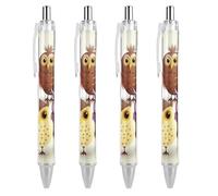 ERSTSNCK Owls Birds Black Ballpoint Pens Fine Point (0.5mm) Black Ink Pen Retractable Ball Point Pens with Comfortable Full Grip for Journaling, And Office Writing Ideal 4 PCS