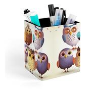 ERSTSNCK Owls Birds Pen Holder, Pencil Holder Desktop Stationery Organizer Square Leather Pencil Cup Makeup Brush Storage Box for Office Home And Stationary Supplies