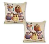 ERSTSNCK Owls Birds Pillow Covers 18"x18"（2pcs） Linen Throw Pillow Covers - Double Sided Decorative Square Cushion Cases for Sofa, Bed, Chair (No Insert Included)