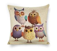 ERSTSNCK Owls Birds Pillow Covers 18"x18" Linen Throw Pillow Covers - Double Sided Decorative Square Cushion Cases for Sofa, Bed, Chair (No Insert Included)