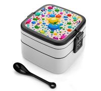 ERSTSNCK Paint Splatter Pattern Bento Box 1000ml Leak Proof Lunch Container with Removable Dividers & Spoon - BPA-Free PP Stackable Lunch Box for Work, Office, Picnic, Travel, Dining Out