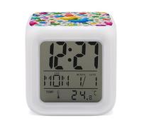 ERSTSNCK Paint Splatter Pattern Night Light Alarm Clock LED Display Alarms for Bedroom Smart Digital Alarm Clock Wtih 7 Colorful Ambient Lights Sleep Timer for Heavy Sleepers Simple Operation